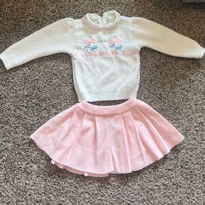 Vintage 90s White and Pale Pink Baby 18 months Sweater and Skirt Set